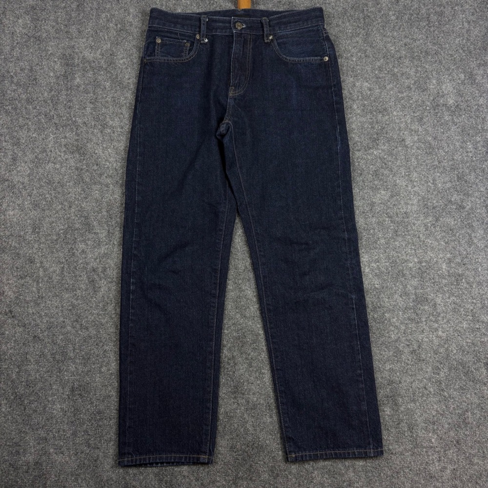 Uniqlo Selvedge Jeans Mens 30 Dark Indigo Blue Straight Leg Denim 321-475555
